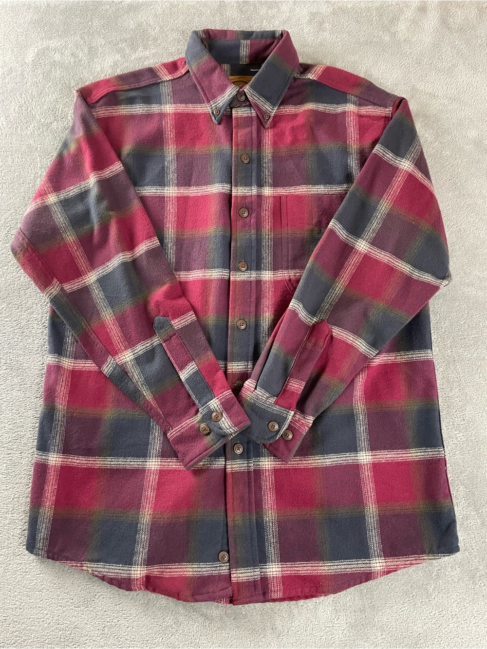 St Johns Bay Red Gray Plaid Heavyweight Flannel Shirt Mens M 15-15.5 Grunge Work